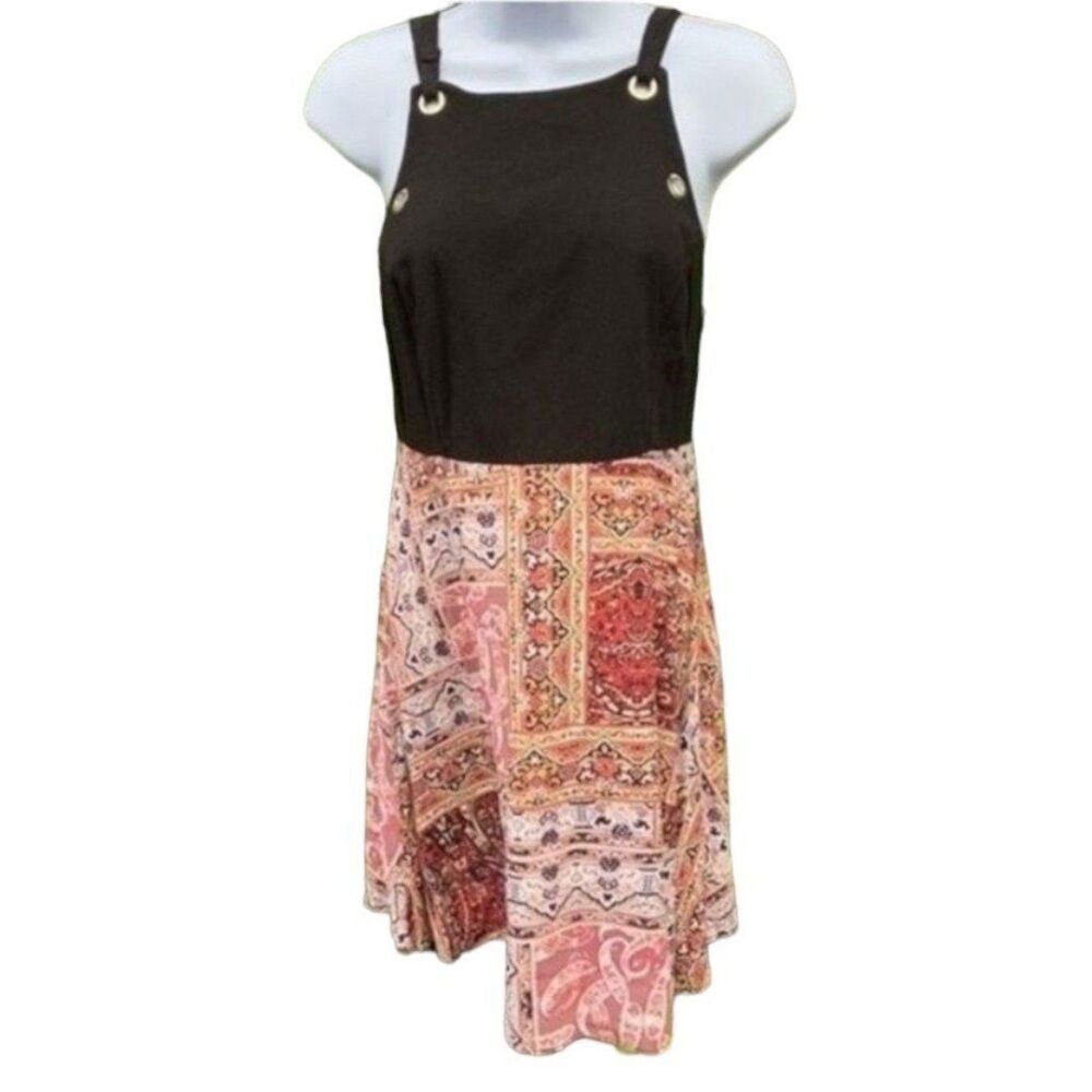 AQUAMAR Mini Dress - Graphic Patterned Skirt, Backless Black Top, Women's Size S